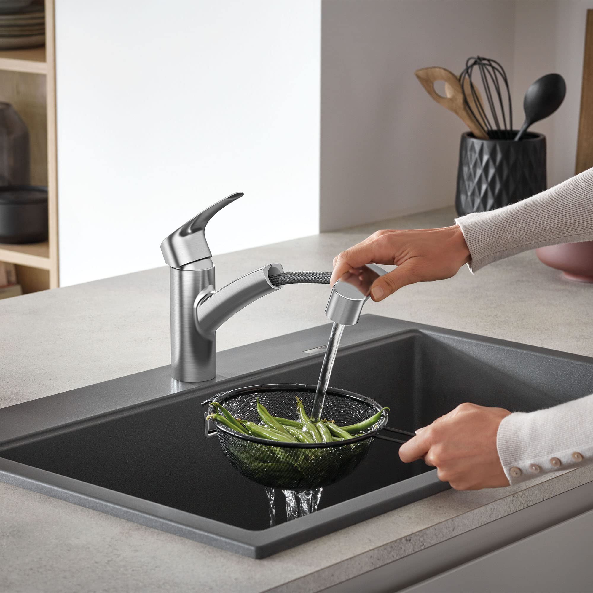 Image secondaire de Robinet de Cuisine GROHE Eurosmart à Douchette Extractible en Acier Supersteel