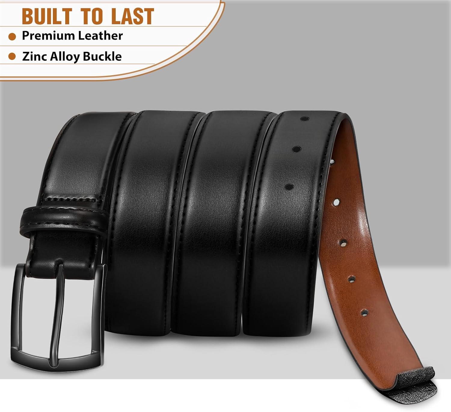 Men's Belt 2Pack Genuine Leather Belt for Men Dress Casual Golf Jeans Pants 1 3/8" - Image 3