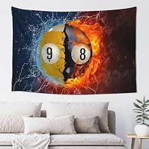 WINCCOR Water Fire Lightning Billiards 8 Ball 9 Ball Tapestry Personalized Backdrop 60" X 40" Indoor Outdoor Wall Art Tapestry Poster For Bedroom Dorm Home Decor