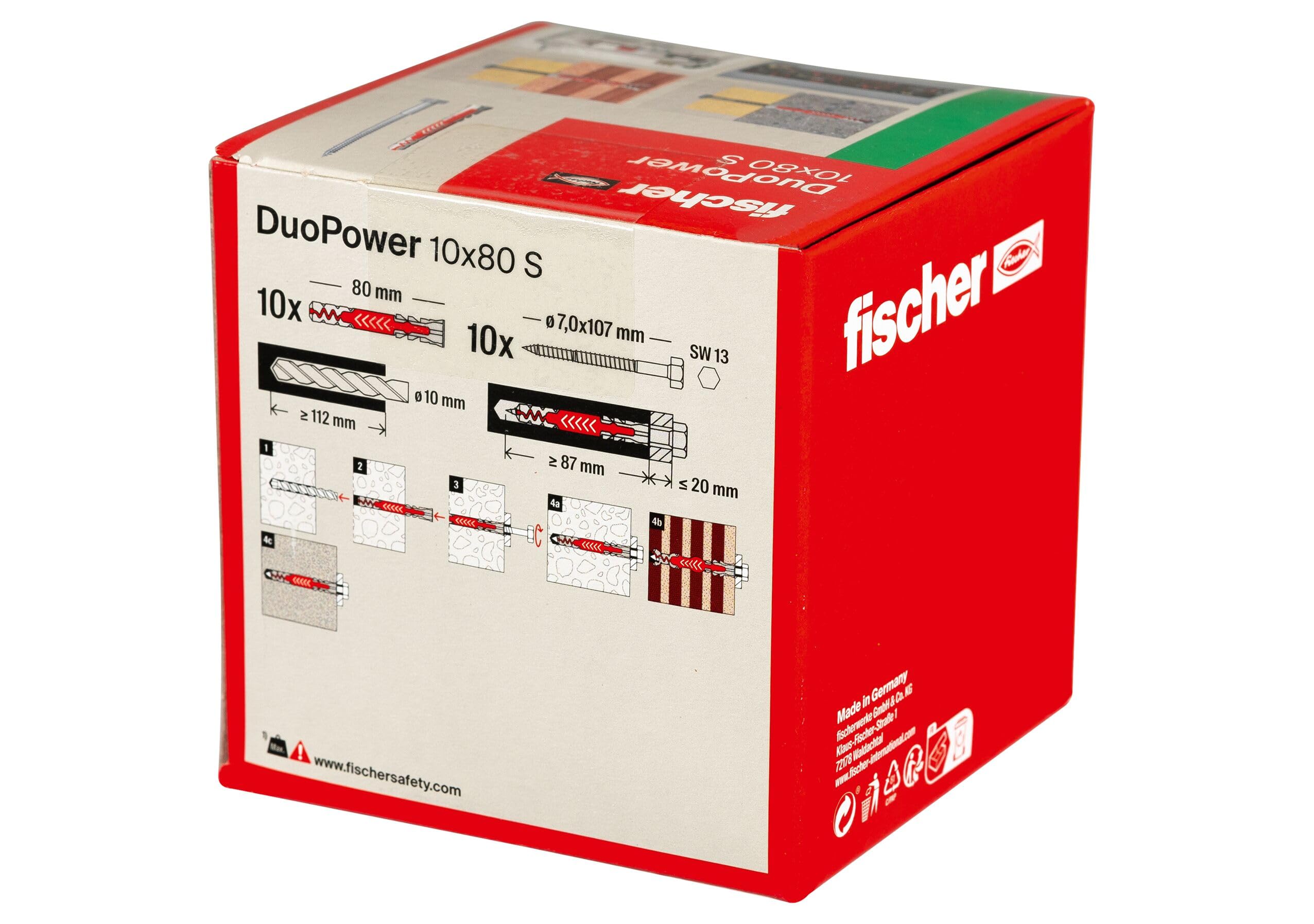 Fischer Duopower Tasselli Lunghi 10x80 mm con Vite Universali per Fissaggio Mensole Pensili Staffe TV