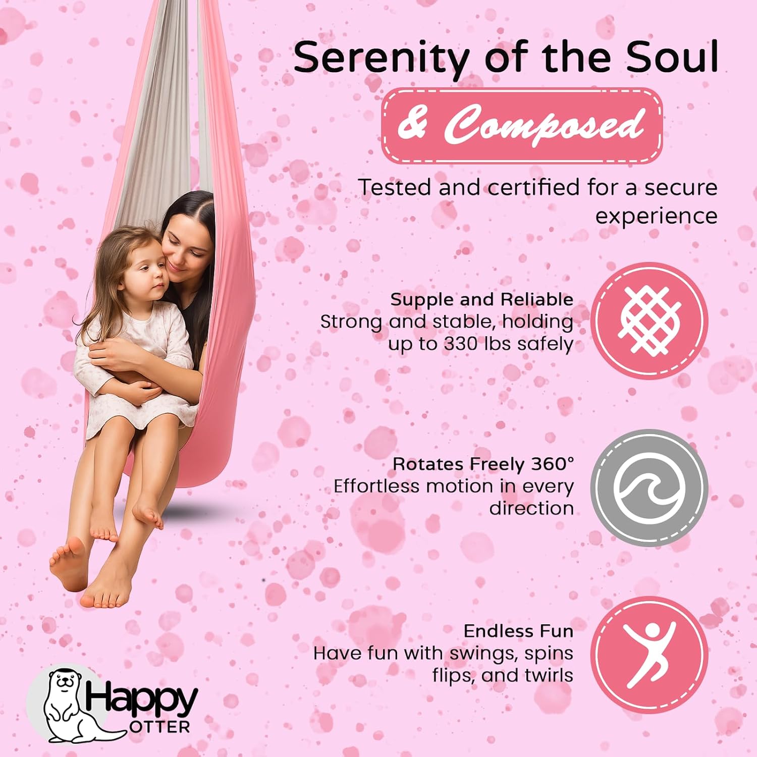 Sensory Swing for Kids & Adults, Outdoor & Indoor Swing with Double Layer Design, 360° Swivel Hanger, Supports Up to 300lbs for Relaxation & Comfort (Pink)