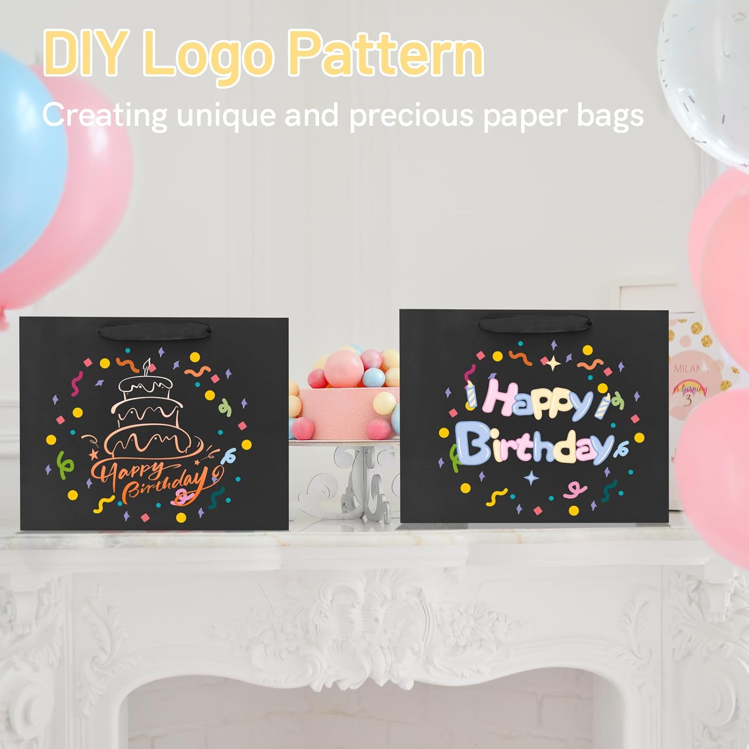 FISHLONO Black Gift Bags With Handles, 12.6x4.5x10 Inch Medium Large Gift Bags Bulk, Black Kraft Paper Bags for Wedding Shopping Party Birthday Business Baby Shower (20) - Image 4