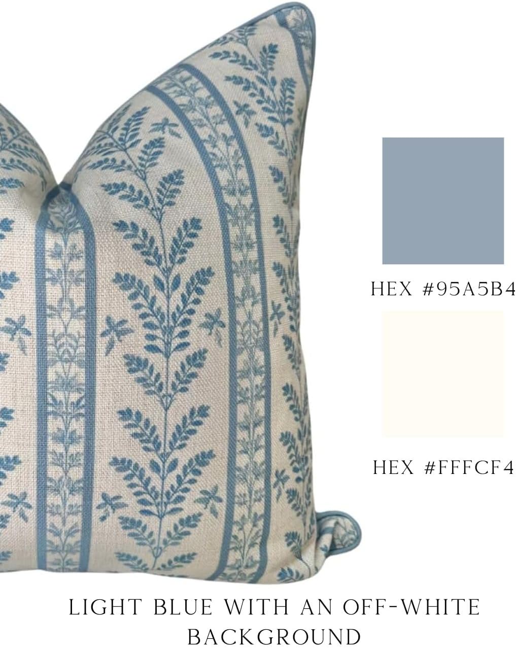 “The Louis” Blue Floral Block Print Pillow Cover – Decorative Throw Pillow Cover with Off-White Background – Grandmillennial Home Decor, 20" x 20"
