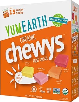 Organic Chewys Fruit Flavored Candy Chews - Allergy Friendly, Gluten Free, Non-GMO, Vegan, No Artificial Dyes - Assorted Flavors, 7.5 oz.