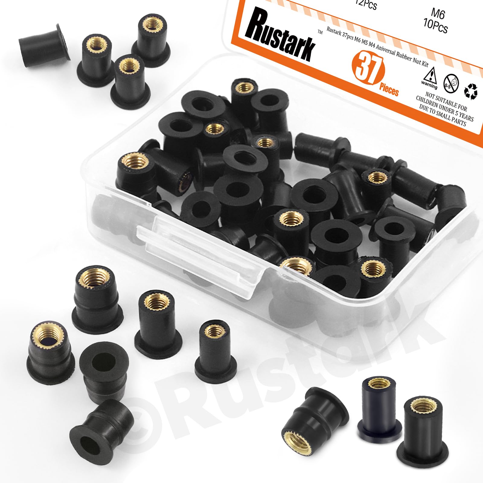 Set di 37 dadi in gomma M4 M5 M6, assortimento di dadi in gomma neri metrici per moto, parabrezza, kayak, motomarine, barche