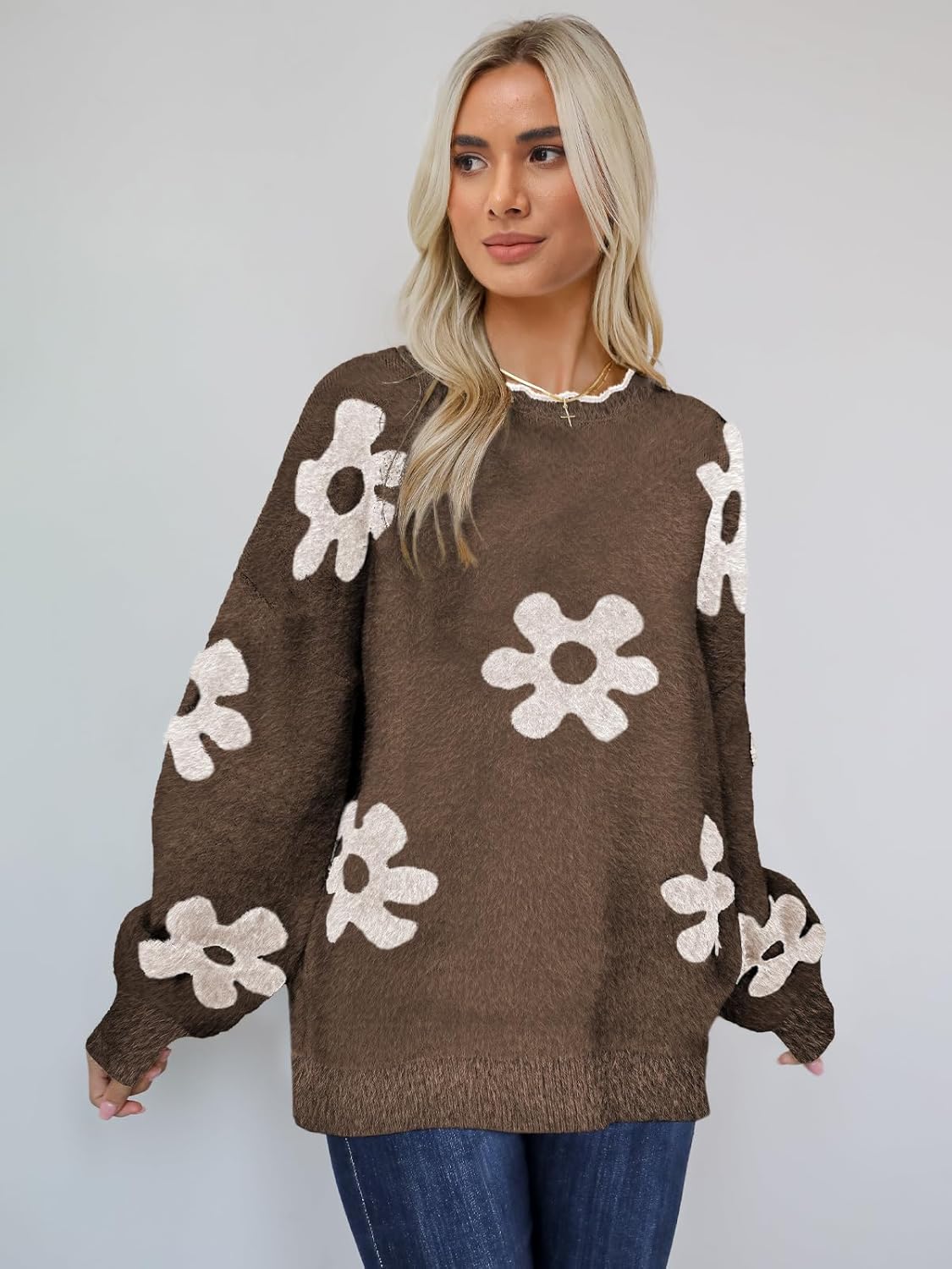 Women's Oversized Fuzzy Sweaters Long Sleeve Crew Neck Knit Soft Pullover Chunky Casual Fall Loose Jumper Top - Image 2