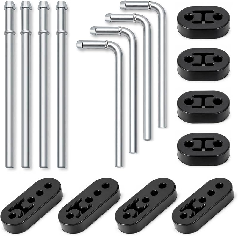 16PCS Exhaust Hanger Kit, 12mm Diameter Carbon Steel Rods & Rubber Hangers | For Exhaust Repair, Replacement & Custom Fabrication, Provides a Secure Fit to Help Reduce Movement and Support Mufflers