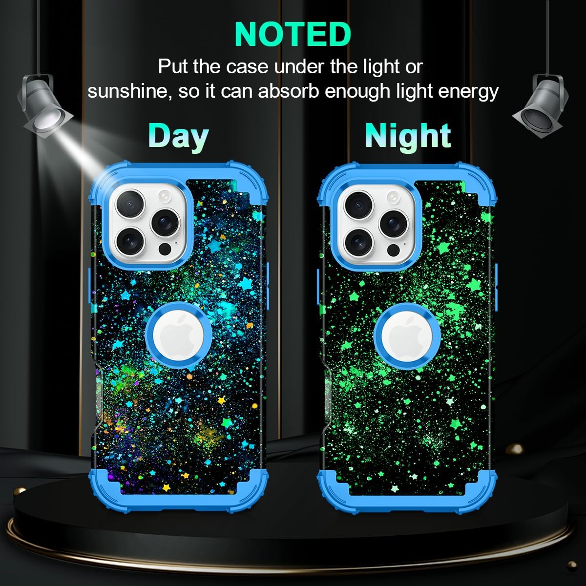  for iPhone 16 Pro Case,Glow in The Dark Three Layer Heavy Duty Shockproof Protection Hard Plastic Bumper+Soft Silicone Case for iPhone 16 Pro,Dark Blue Starry thumbnail