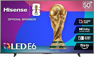 Hisense 50E6QF 50-Inch E6 Cinema Hi-QLED 4K Fire TV 2025 - Dolby Vision Atmos, AI Upscaler, Game Mode Plus