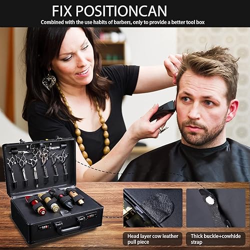 Miniatura 4 de Estuche de peluquero portátil para cortapelos y suministros, doble capa grande, herramientas de viaje, caja organizadora, kit de peluquería Negro