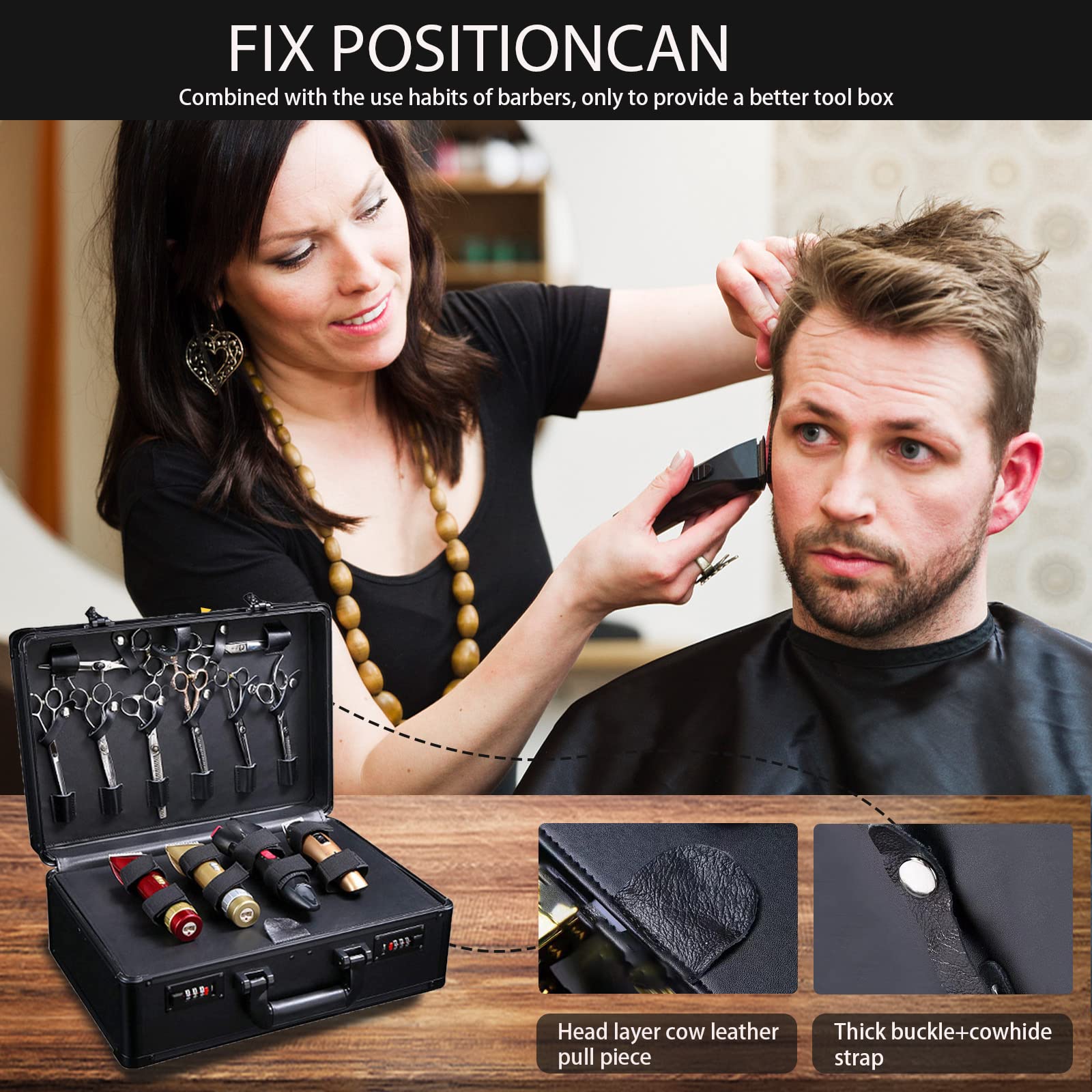 Friseurkoffer, tragbare Friseur-Tragetaschen für Haarschneider und Zubehör, doppellagig, groß, für Reisen, Werkzeuge, Tragetasche, professionelles Friseur-Set, Aufbewahrungsbox (schwarz)