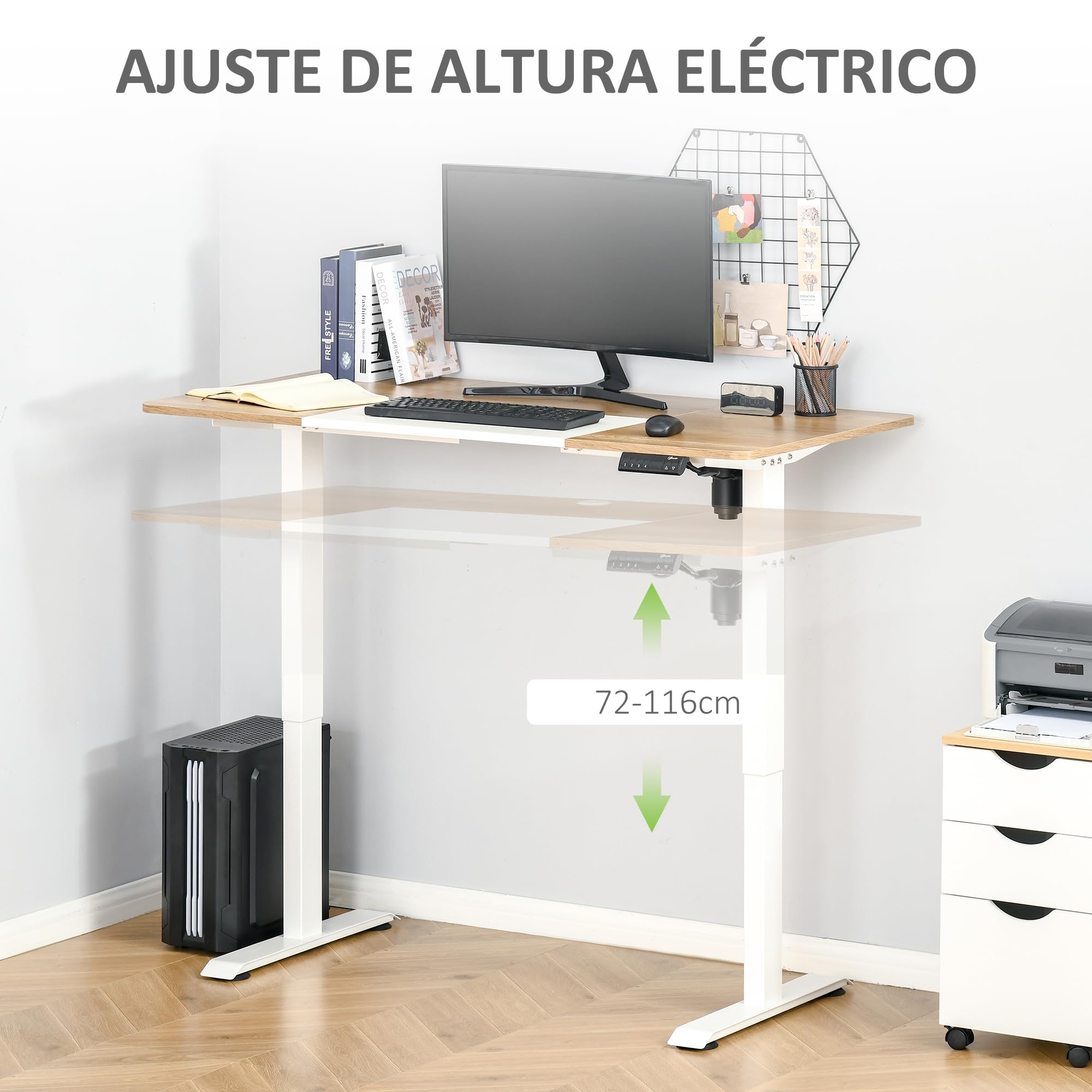 Vinsetto Escritorio de Pie Ajustable 140x70x72-116 cm Blanco y Natural