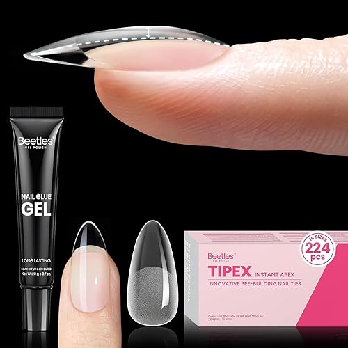 Beetles Tipex Instant Apex Nail Tips, Almond Medium, 16 Sizes