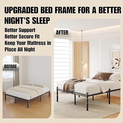 Miniatura 4 de Marco de cama de metal completo de 18 pulgadas con tope deslizante de colchón, marcos de cama de plataforma tamaño completo sin necesidad de somier,