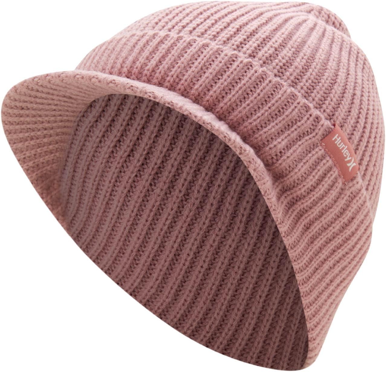 Hurley Women's Caylin Beanie Hat - Medium Fit Thick Ribbed Cable Knit with Fixed Cuff and Visor - Winter Hats for Women