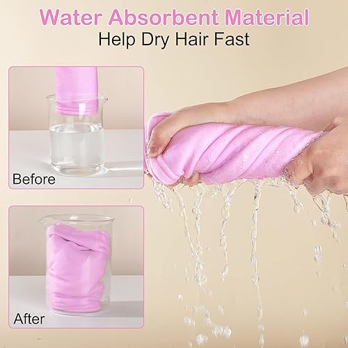 Vista 31 de Basumee Toalla de microfibra para el cabello para niños, paquete de 2 toallas de pelo de secado rápido con turbantes para cabello húmedo, toalla
