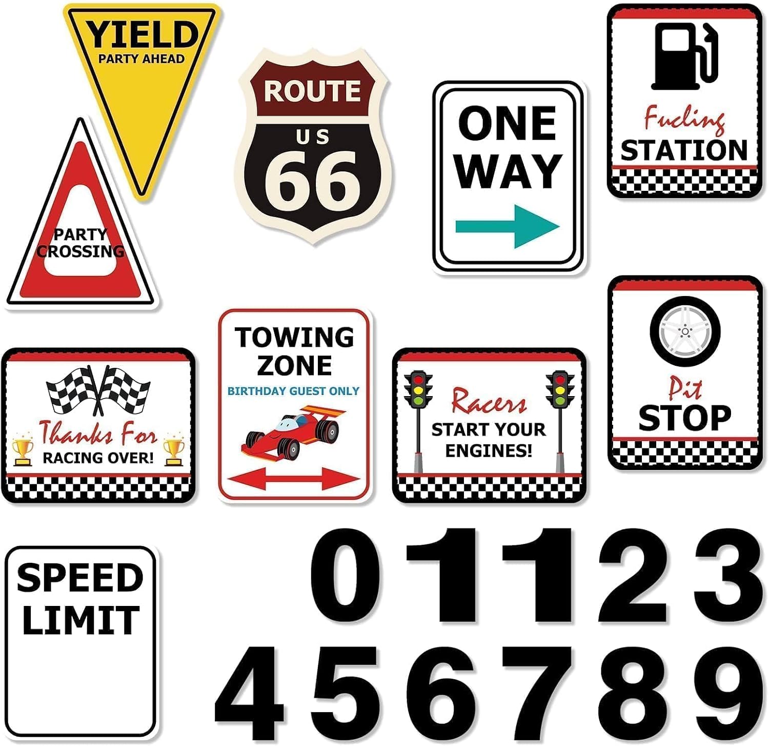 WERNNSAI 10 PCS Race Car Party Decoration Route 66 Signs Wall Decor