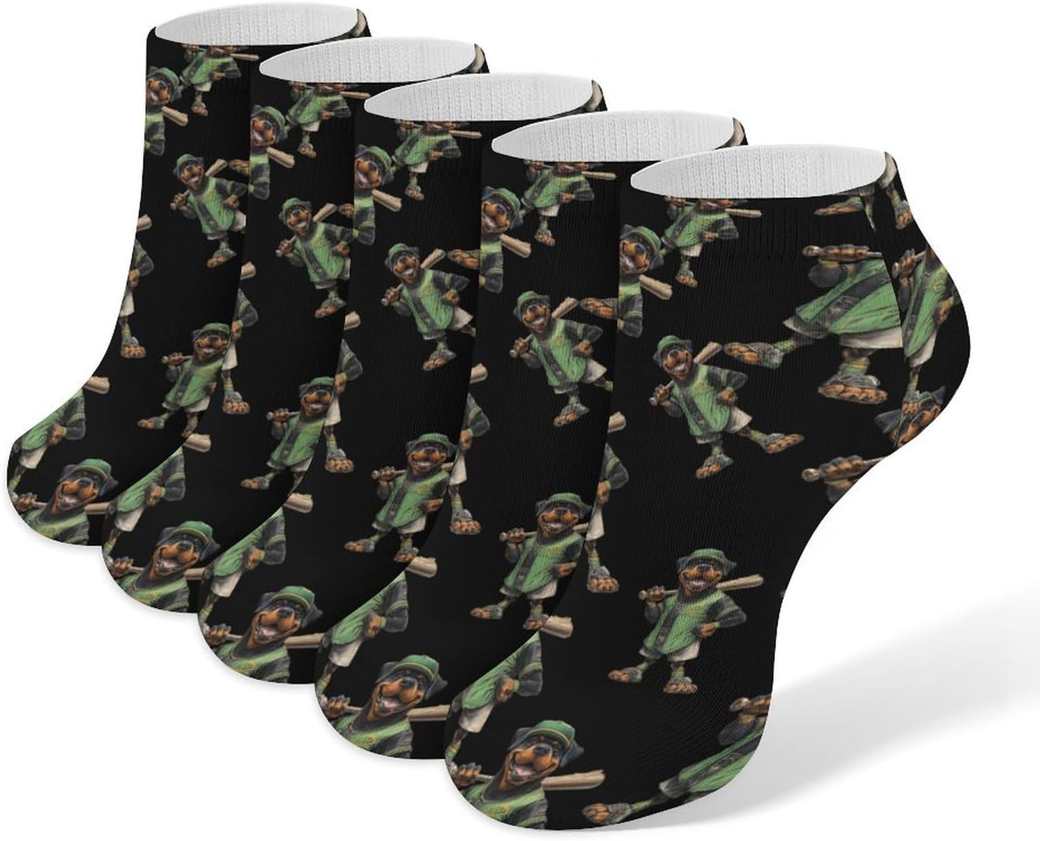 Rottweiler Dog Baseball Bat No Show Ankle Socks Low Cut Non Slip Flat Boat Line 5 Pairs Set