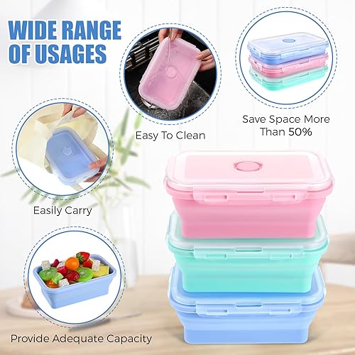 Miniatura 4 de Paquete de 20 recipientes plegables de silicona para almacenamiento de alimentos con tapas herméticas, contenedores apilables para comidas,