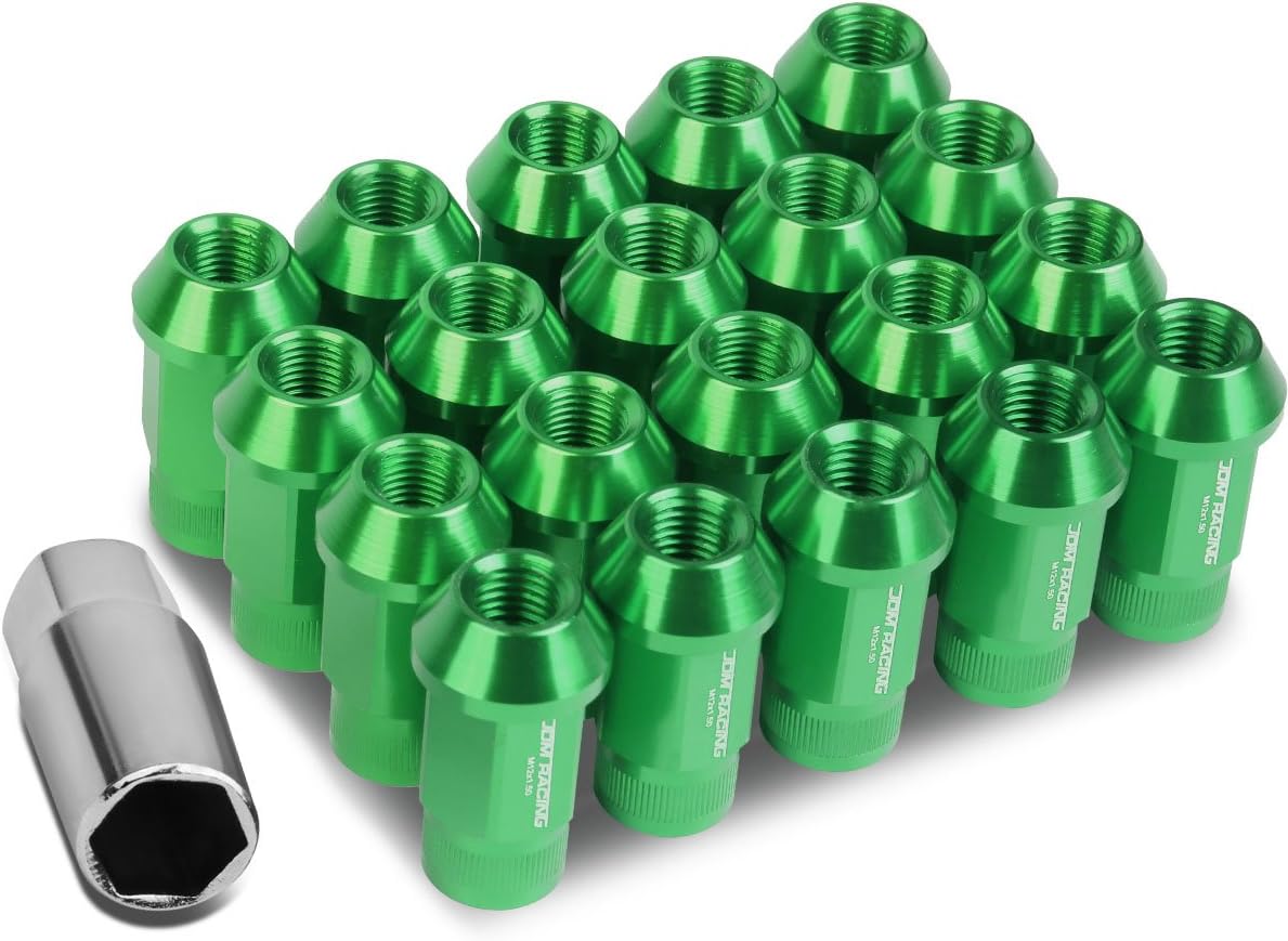 DNA MOTORING LN-ZTL-9021-15-GN 20Pcs M12 x 1.5 25mm OD/45mm Height Steel Open End Wheel Lug Nuts with Deep Drive Extension (Green)