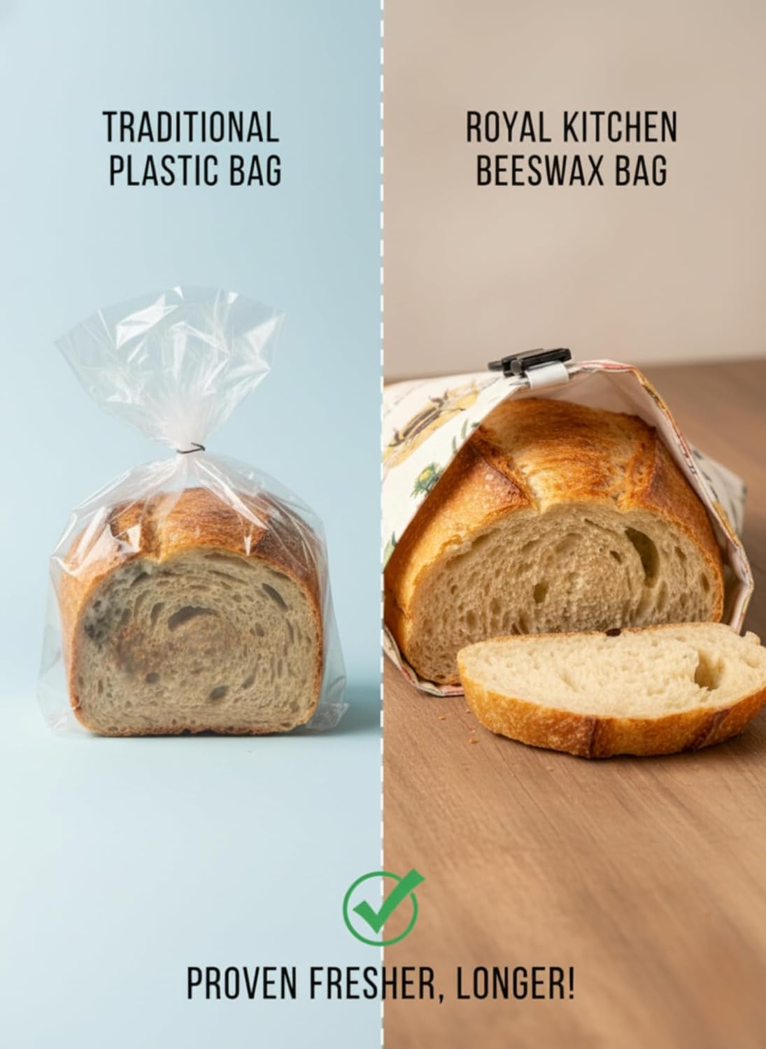Reusable Beeswax Breads Bag | 2 Pack Organic Sourdough bread bags for homemade bread | Fridge and Freezer friendly Beeswax Lined cotton bag to keep your bread fresh and preserved | 2 XL bread Bags