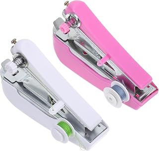 SUPVOX 2 Packs Mini Handheld Sewing Machine Portable Lightweight Tailoring Device for Beginners Travel Home Use with Random White and Pink Accessories Random Color
