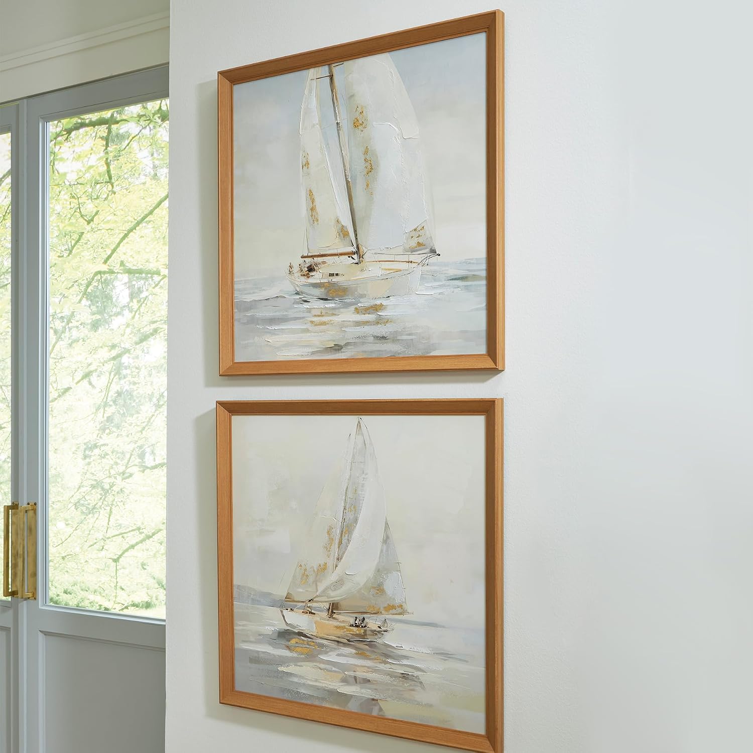 Signature Design by Ashley Winbrook Coastal Hand Painted Wall Art Set 30 x 30 Inches, Set of 2, Beige & Light Gray