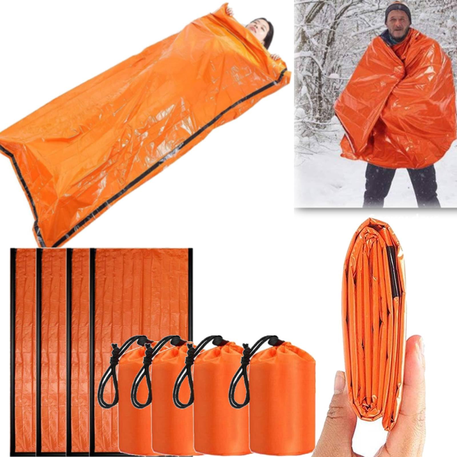 Überlebensschlafsack, Taschengröße, Notfallschlafsack, Notfall-Bivwaksack, Notfall-Rettungsdecke, wiederverwendbar für Outdoor-Camping, Wandern