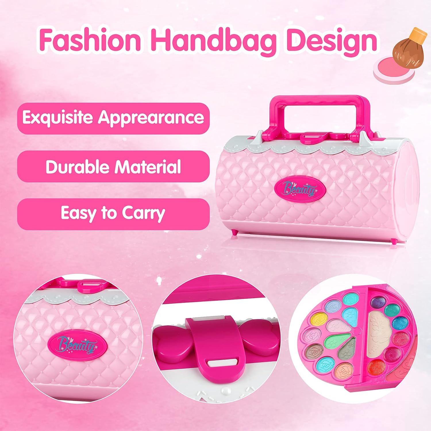 GiftInTheBox Kids Makeup kit for Girls, Washable Girls Makeup Kit for Kids with Portable Fashion Makeup Handbag, Non-Toxic Real Makeup Set for Girls - Pink: Toys & Games