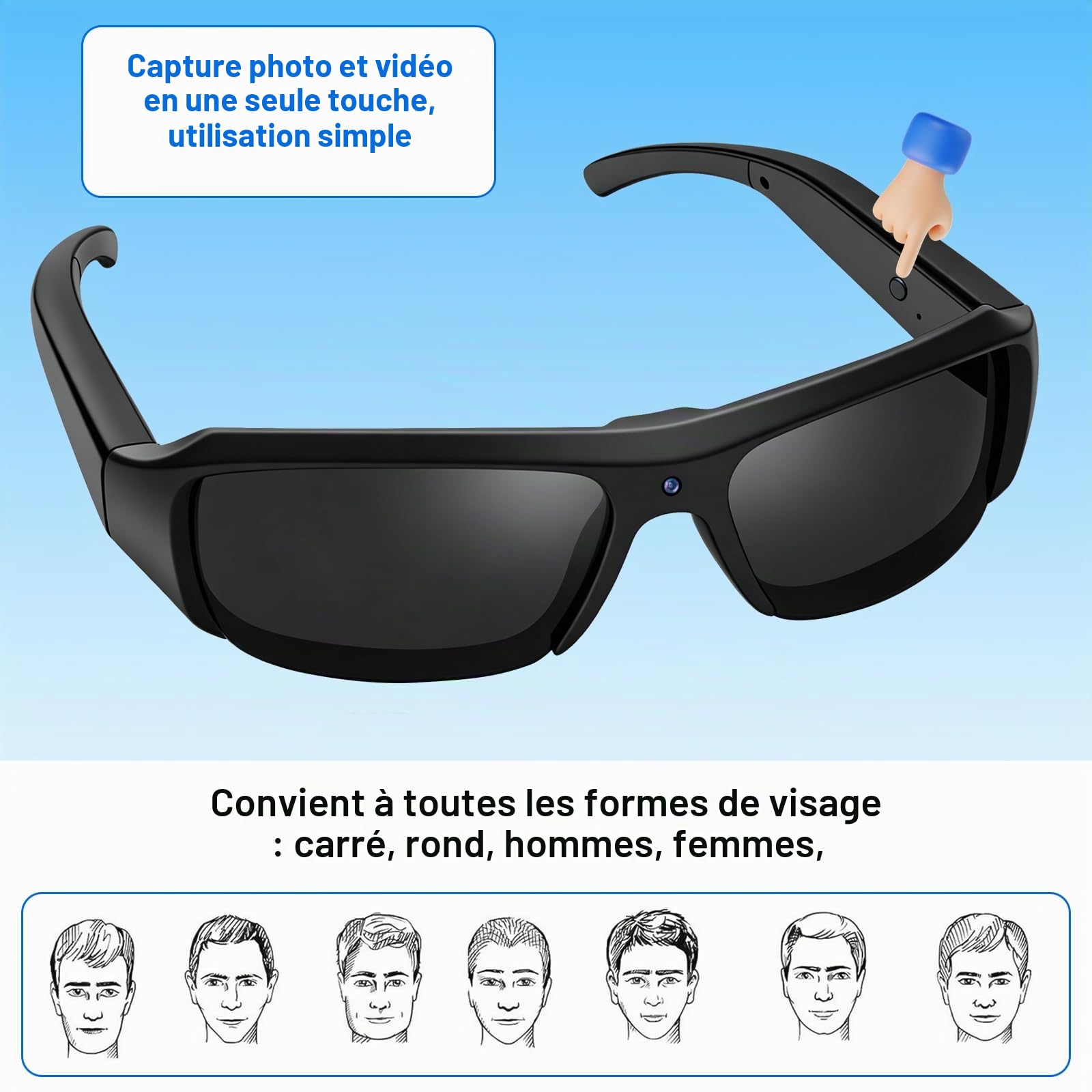 Mini Caméra Espion Cachée Portable,16 Go Camera Lunette Espion de Soleil