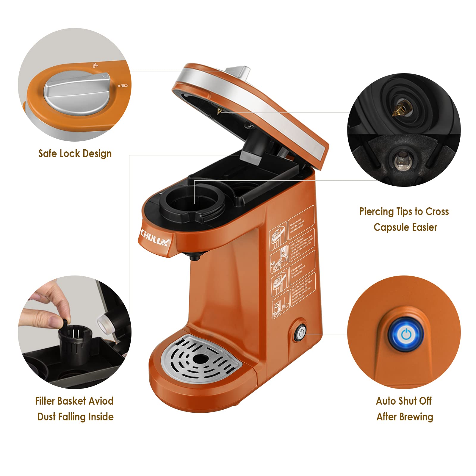 CHULUX Coffee Maker SingleServe Coffee Machine for Capsule,Orange Buy
