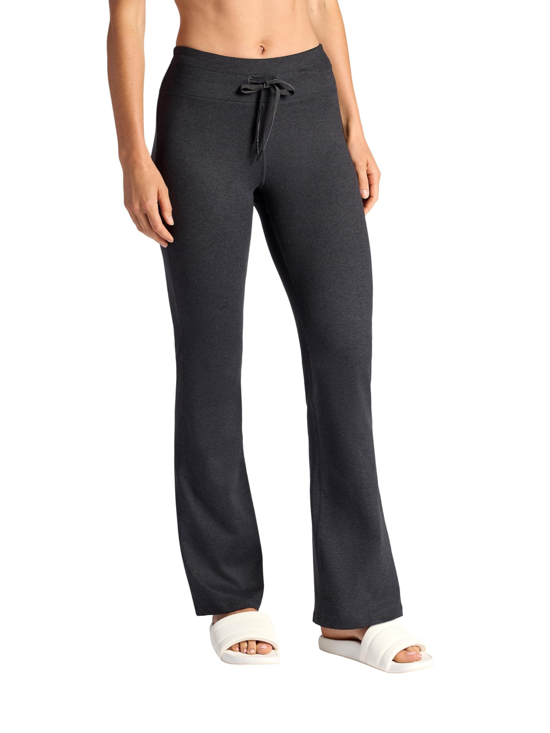 Gaiam Womens Marled High-Rise Flare Pant, Slim Fit, 31.5” Inseam, Stretch Midweight Heathered Material, Black Heather (Tap Shoe), XL