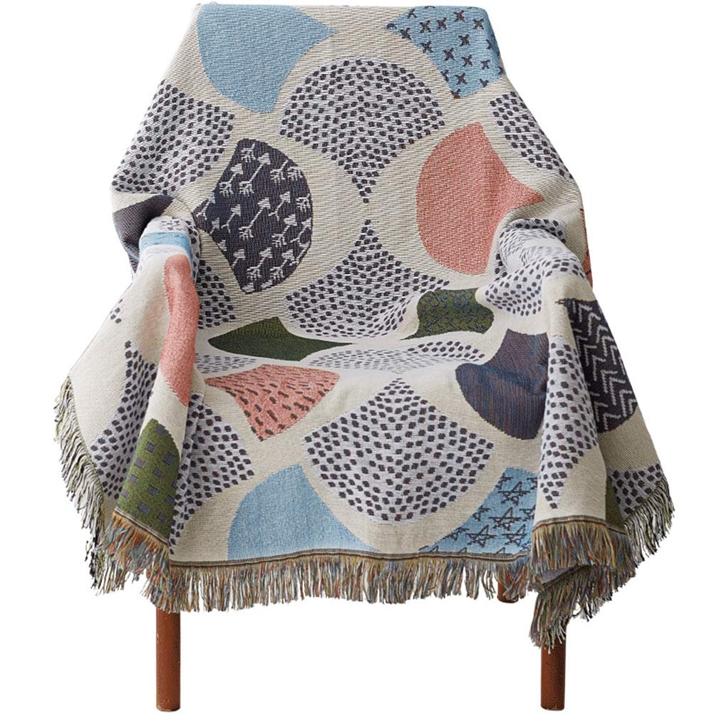 Couverture en pur coton jacquard style bohème avec franges ginkgo biloba