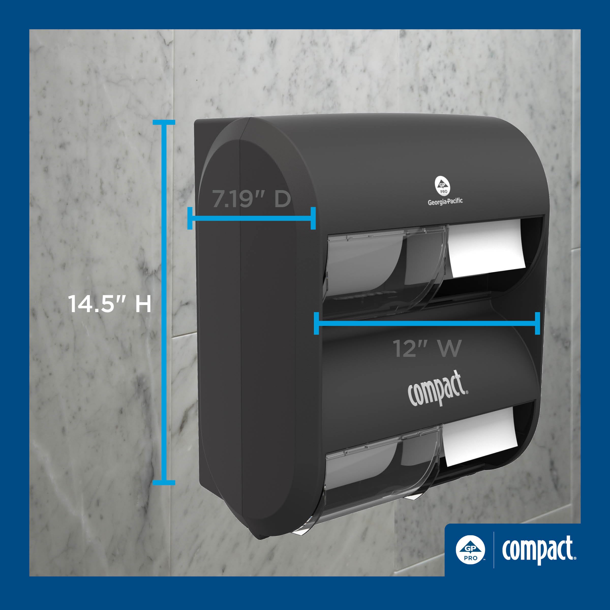 COMPACT® Dispensador de Papel higiénico Quad Plus sin núcleo de Alta Capacidad de 4 Rollos, Negro, 1 dispensador