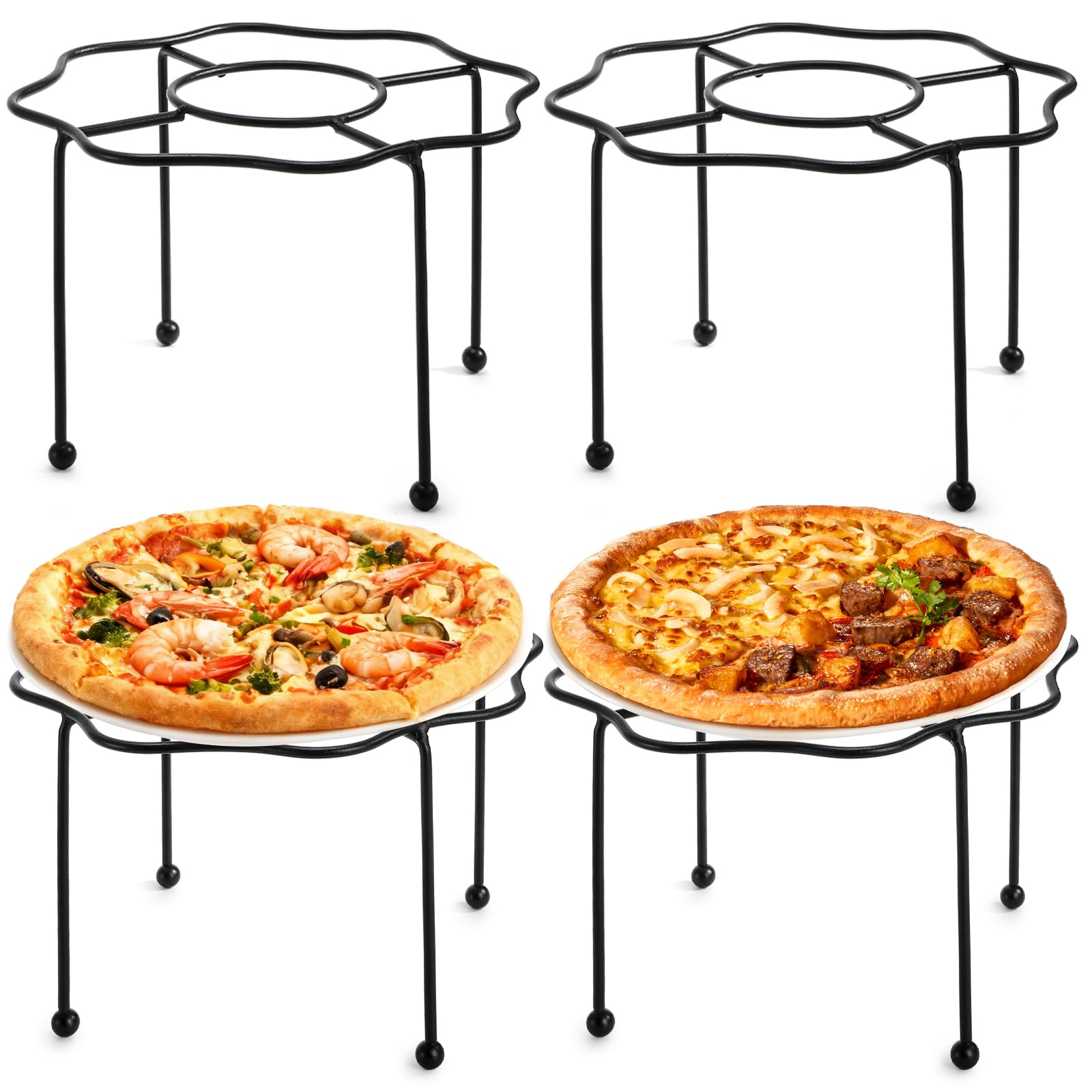 Support de table en fil métallique noir pour servir les pizzas chaudes au restaurant - x4