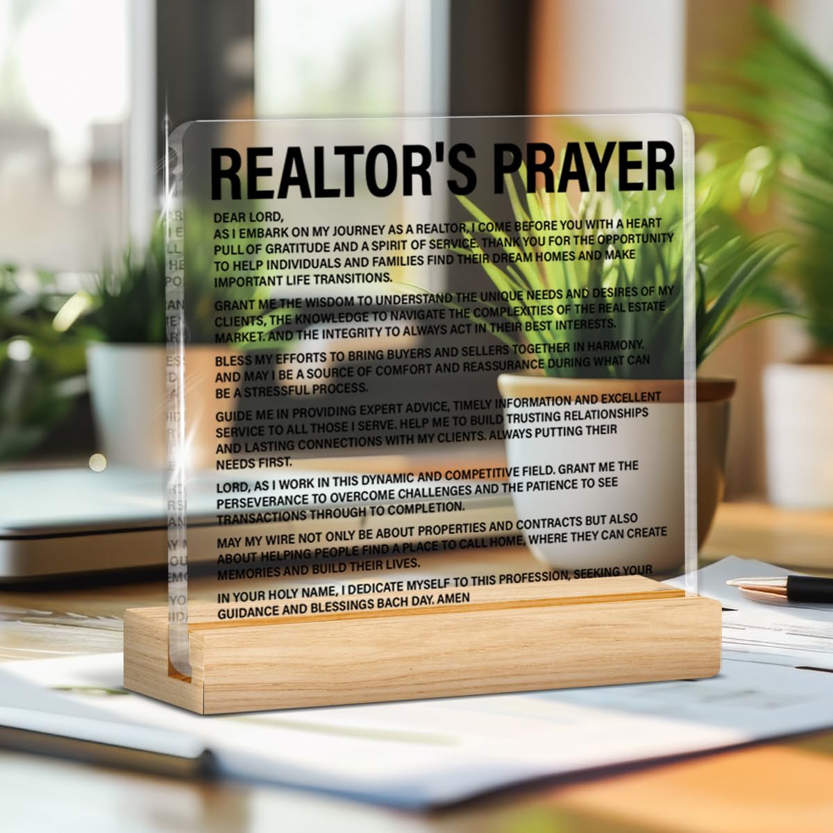 Realtor Gifts for Women Men, Religious Christmas Birthday Gifts for Real Estate Agent, Realto's Prayer Acrylic Plaque Sign Home Office Decor