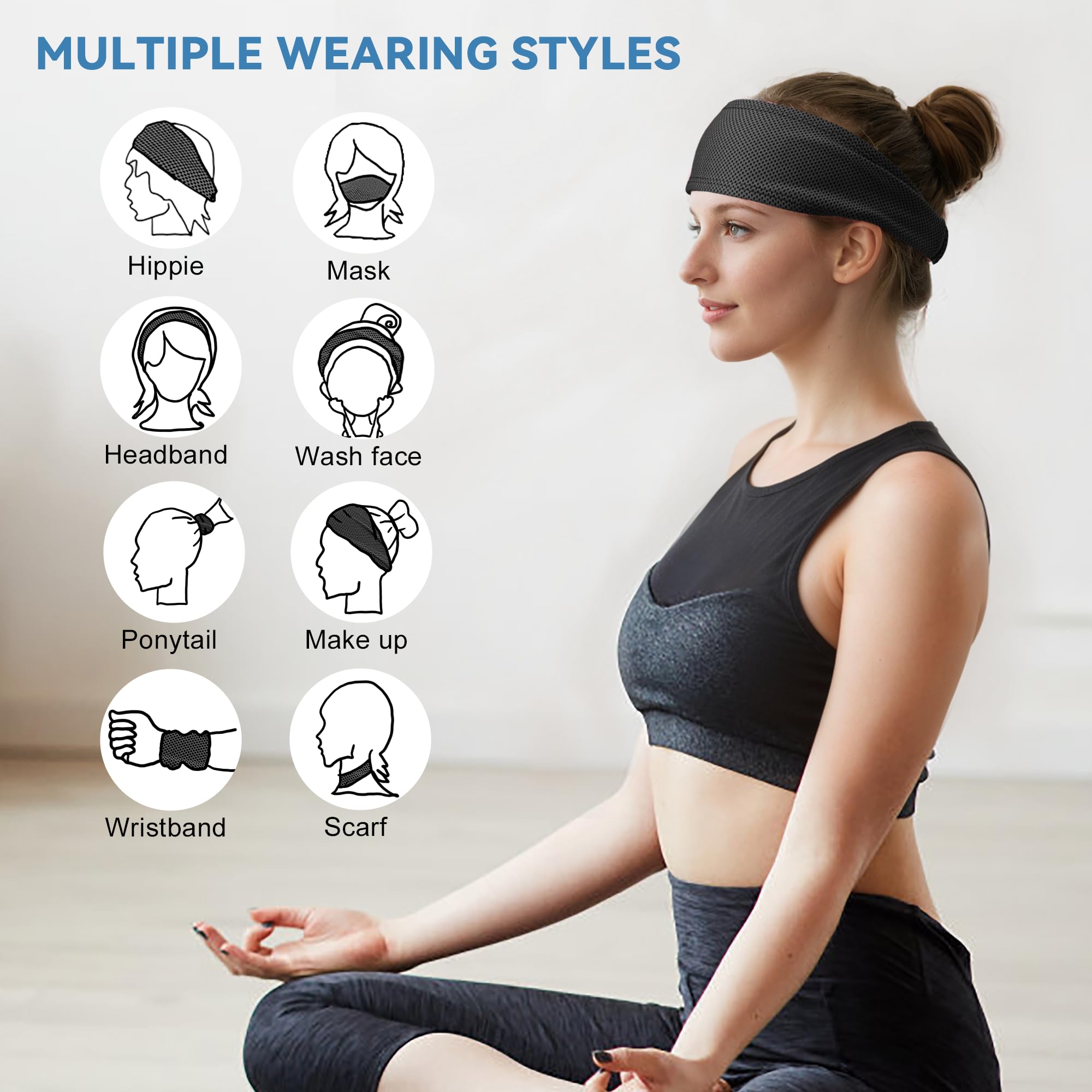 Sukeen Kühlende Stirnbänder für Frauen, sofortige Kühlung, Feuchtigkeitstransport, rutschfeste Workout-Stirnbänder, elastisches Sport-Stirnband, Schweißbänder für Laufen, Yoga, Fitnessstudio