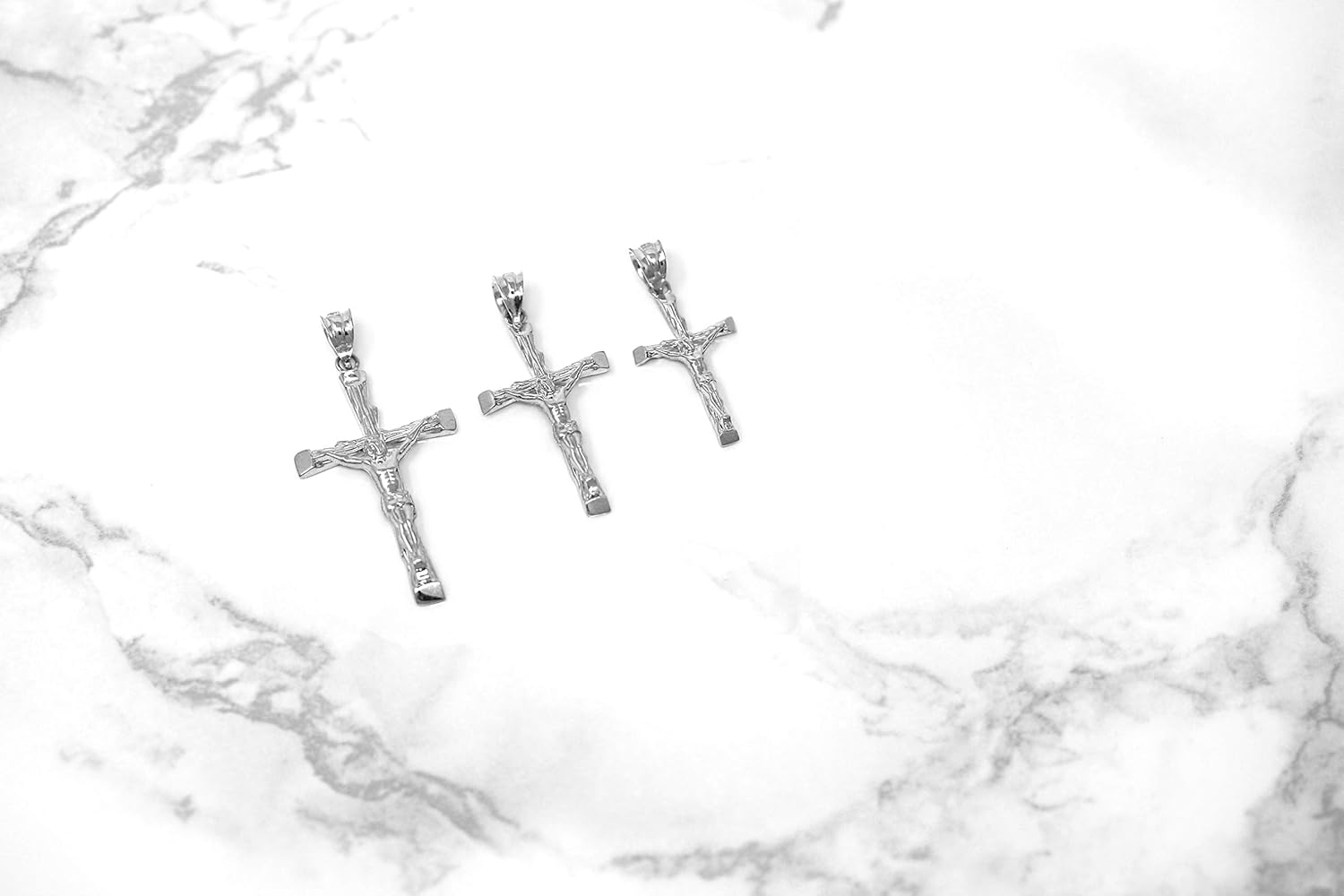 10k White Gold Jesus on the Cross Crucifix Textured Pendant Necklace - Image 4