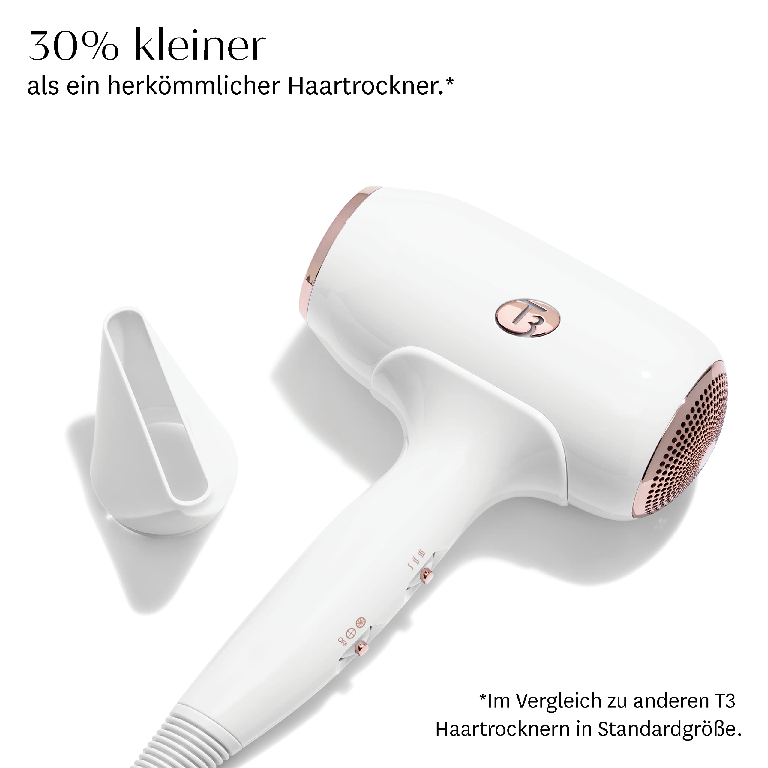 T3 Fit Kompakter professioneller Haartrockner mit Ionentechnologie, schnell trocknend, leicht und ergonomisch, glättet Frizz, mehrere Temperatur- und Geschwindigkeitskombinationen