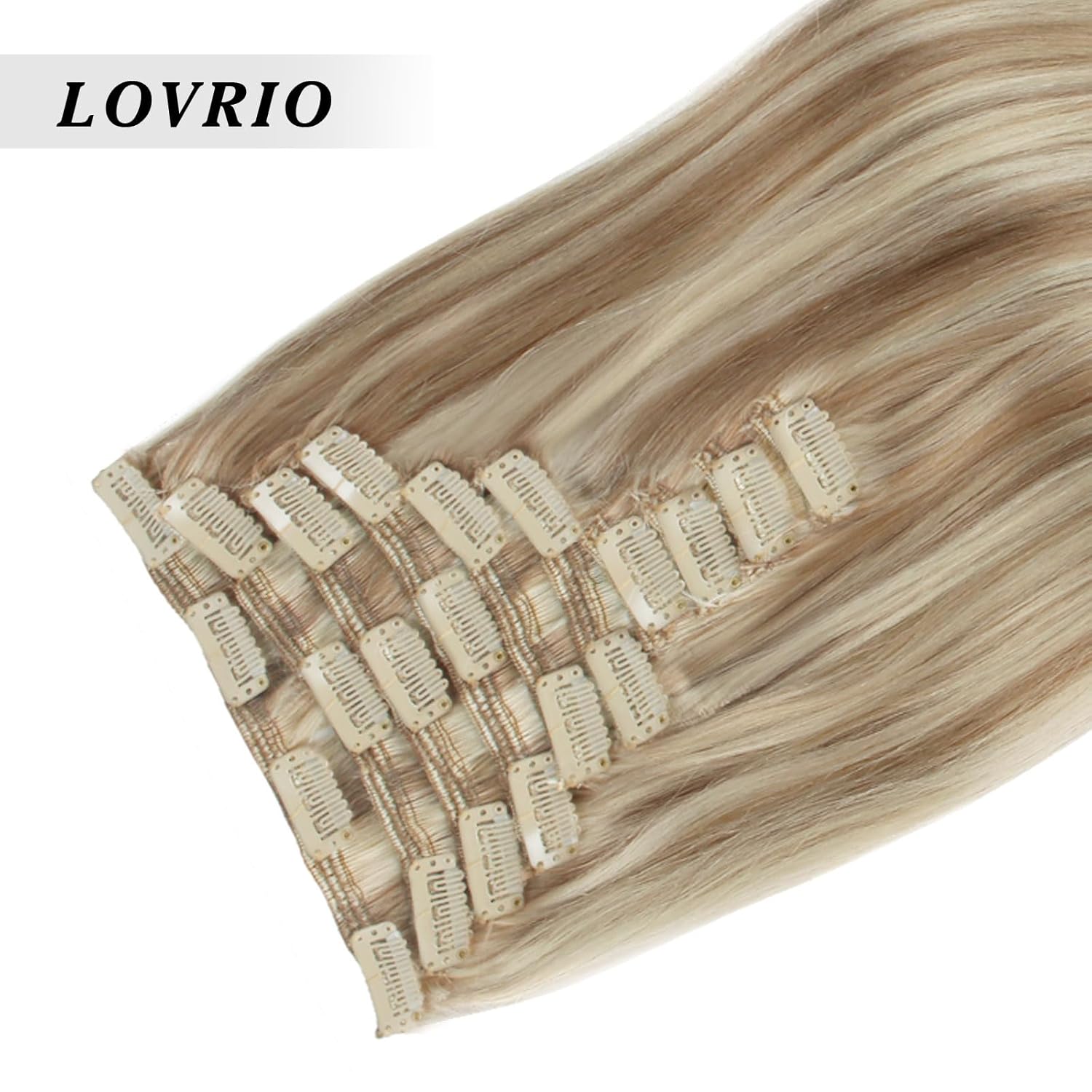 Lovrio 220g 22inch Clip in Hair Extensions Human Hair Piano Color Dirty Blonde with Platinum Blonde Highlights #P8-60 10 Pieces 21 Clips