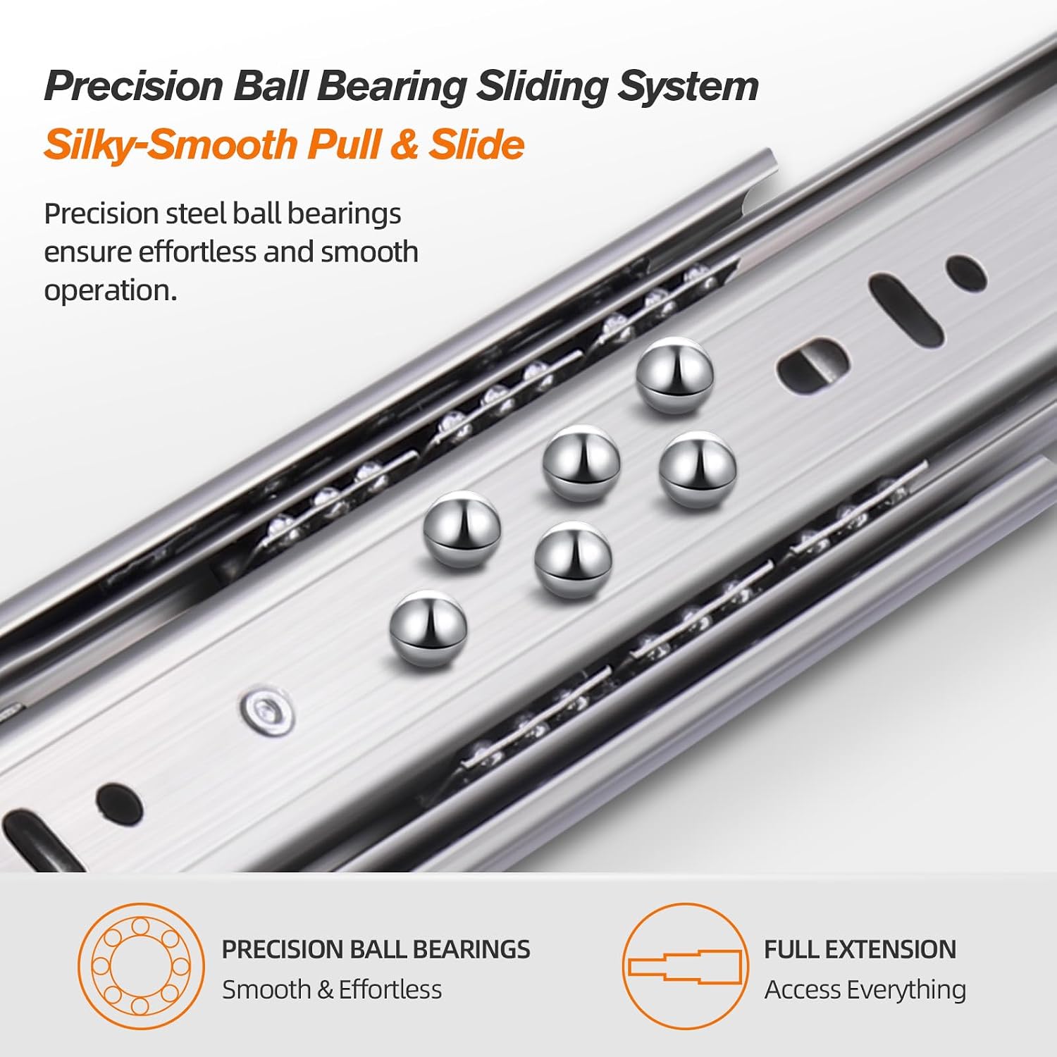 Stainless Steel Soft Close Drawer Slides 5 Pairs Full Extension 12 14 16 18 20 22 24 inch Side Mount Kitchen Cabinet Rails Replacement Ball Bearing(Stainless-5 Pairs, 12 Inch) image 4