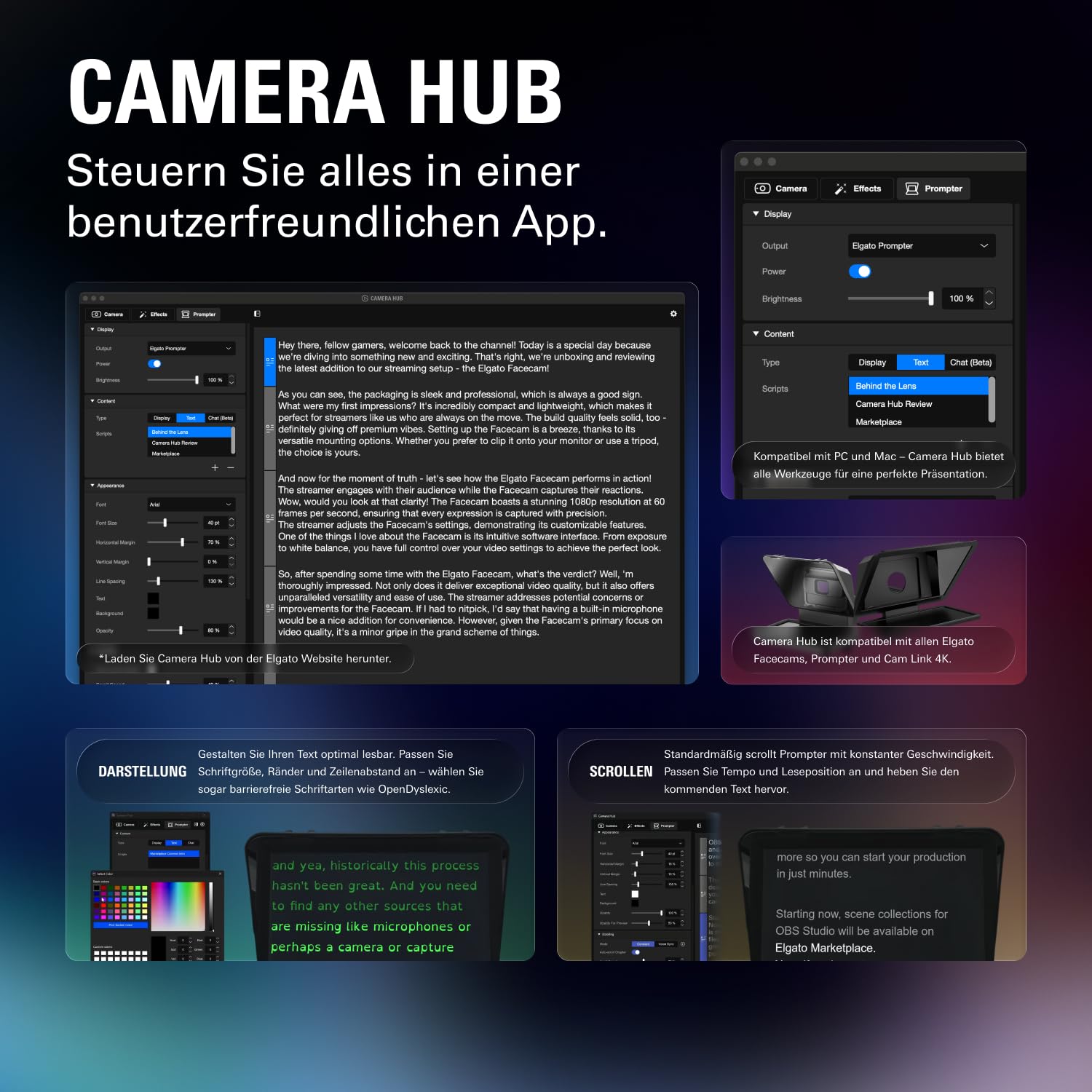 Elgato Prompter XL, vollformatiger Teleprompter, abnehmbar | 15,6-Zoll-Display abnehmbar, Full HD, doppelt als Konferenzmonitor, DSLR, spiegellos, USB-C 3.2