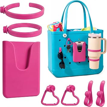 LETGO 2 Pack Cup Holder for Bogg Bag, Fits 16-40oz Stanley, Silicone Phone Holder & Hooks Set Accessories Compatible with All Bogg Bags for Simple Modern Beach Tote Bag Rose