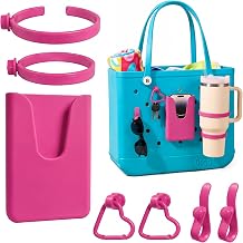 LETGO 2 Pack Cup Holder for Bogg Bag, Fits 16-40oz Stanley, Silicone Phone Holder & Hooks Set Accessories Compatible with All Bogg Bags for Simple Modern Beach Tote Bag Rose