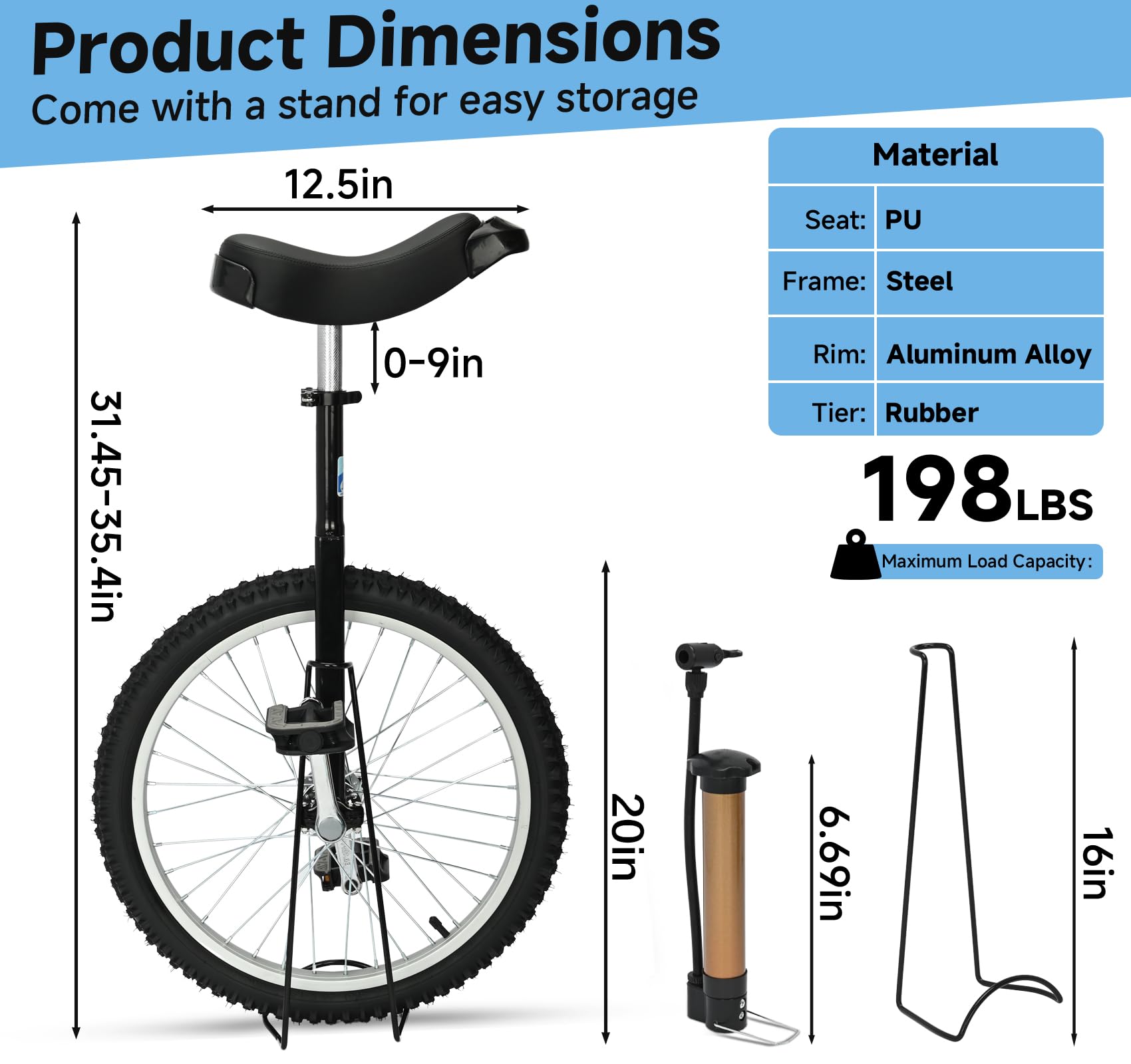 Amazon | tonchean 20インチ 一輪車 高さ調節可能 大人用一輪車