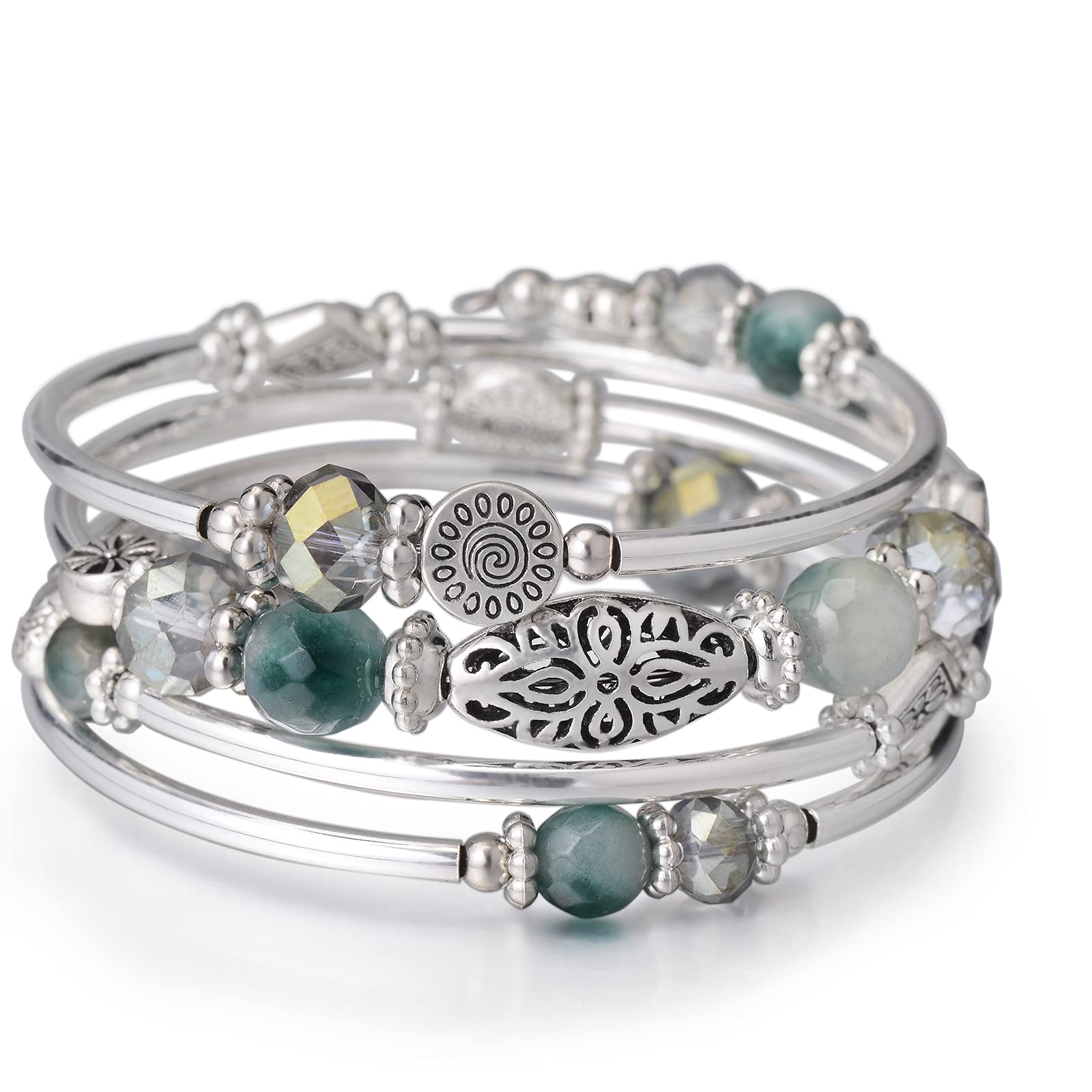 Sponsored Ad - Stackable Beaded Bracelets for Women Boho Wrap Silver Bracelet Layered Fashion Jewelry Gifts for Her