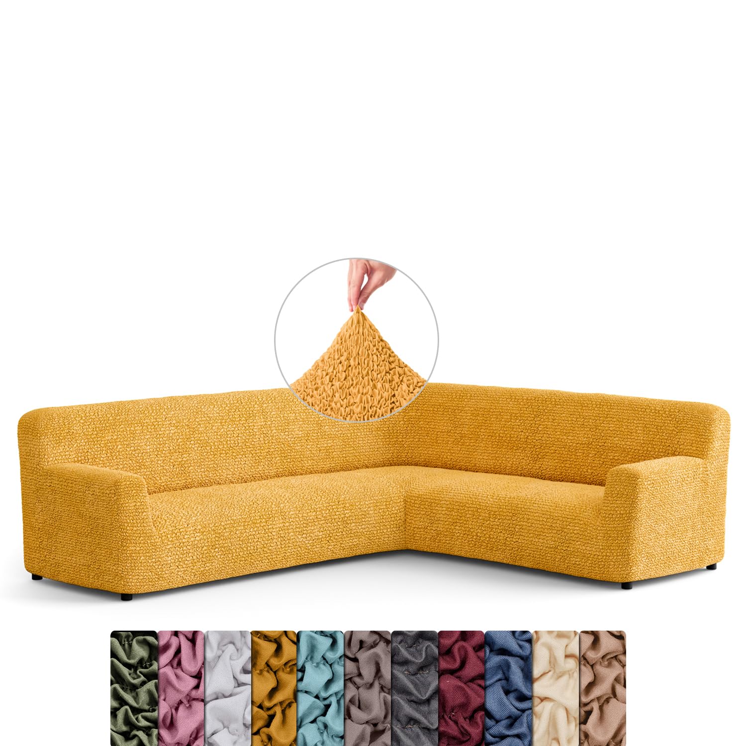 Menotti Corner Sofa Cover - Corner Couch Cover - Pet Protector - Soft Polyester Fabric Slipcovers - 1-piece Form Fit Stretch Sectional Sofa Slipcover Furniture Protector - Microfibre - Mango (Corner)