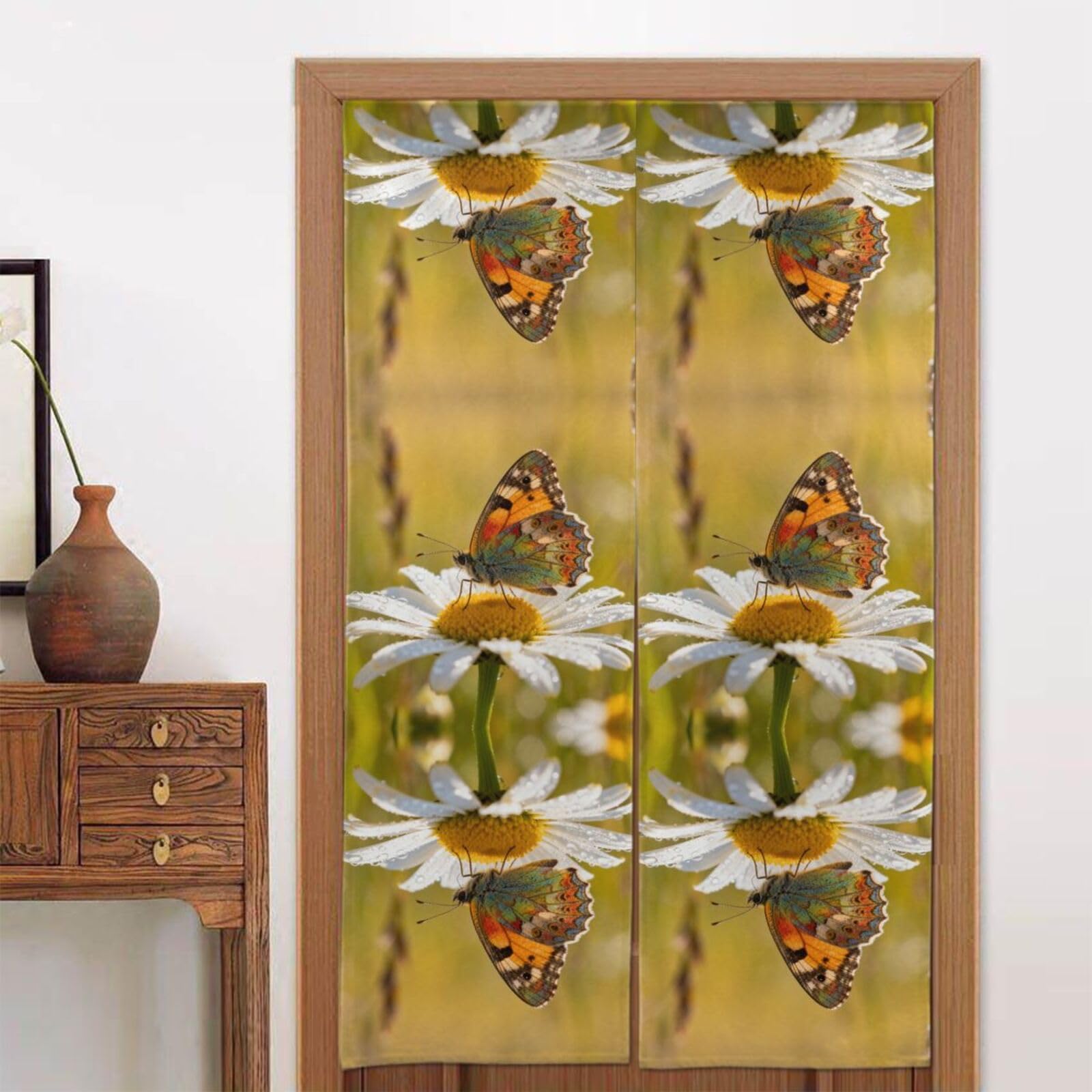 CNTDBU Chrysanthemums and butterflies Door Curtain 34x56 Inch-Room Divider Panel for Privacy, Entryway Screen for Kitchen Bedroom
