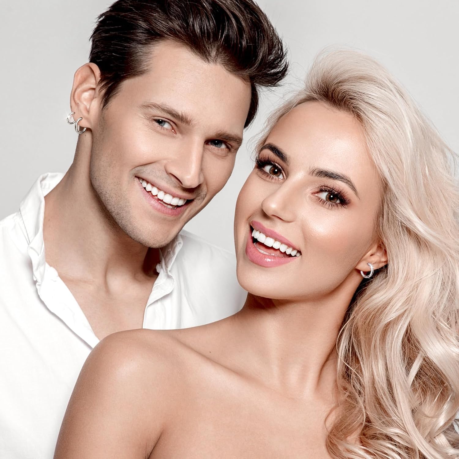 Stud Hoop Earrings Set 7 Pairs Hypoallergenic Cubic Zirconia Titanium Stainless Steel Silver Rose Gold Black 2-8mm CZ Cartilage Helix Flatback Ball Stud Hinged Sleeper Hoop Earrings Sets for Women Men - Image 6