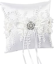 Vintage Wedding Ring Cushion with Lace and Artificial Pearl for Engagement or Wedding Rings White 18 x 18 cm